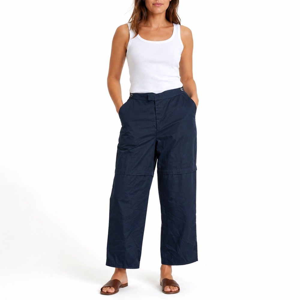 TravelSmith Womens Navy‎ Blue Snap Convertible High Rise Wide Leg Pants Size 8